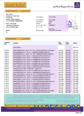 Downloadable Bahrain BISB bank statement word example